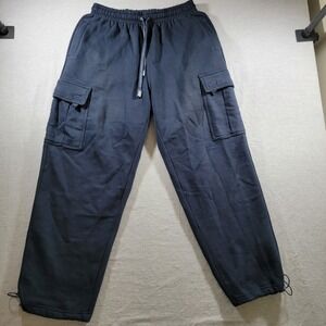 Pro Club Cargo Sweatpants Mens XL Navy Blue Fleece Joggers BungeeAnkle